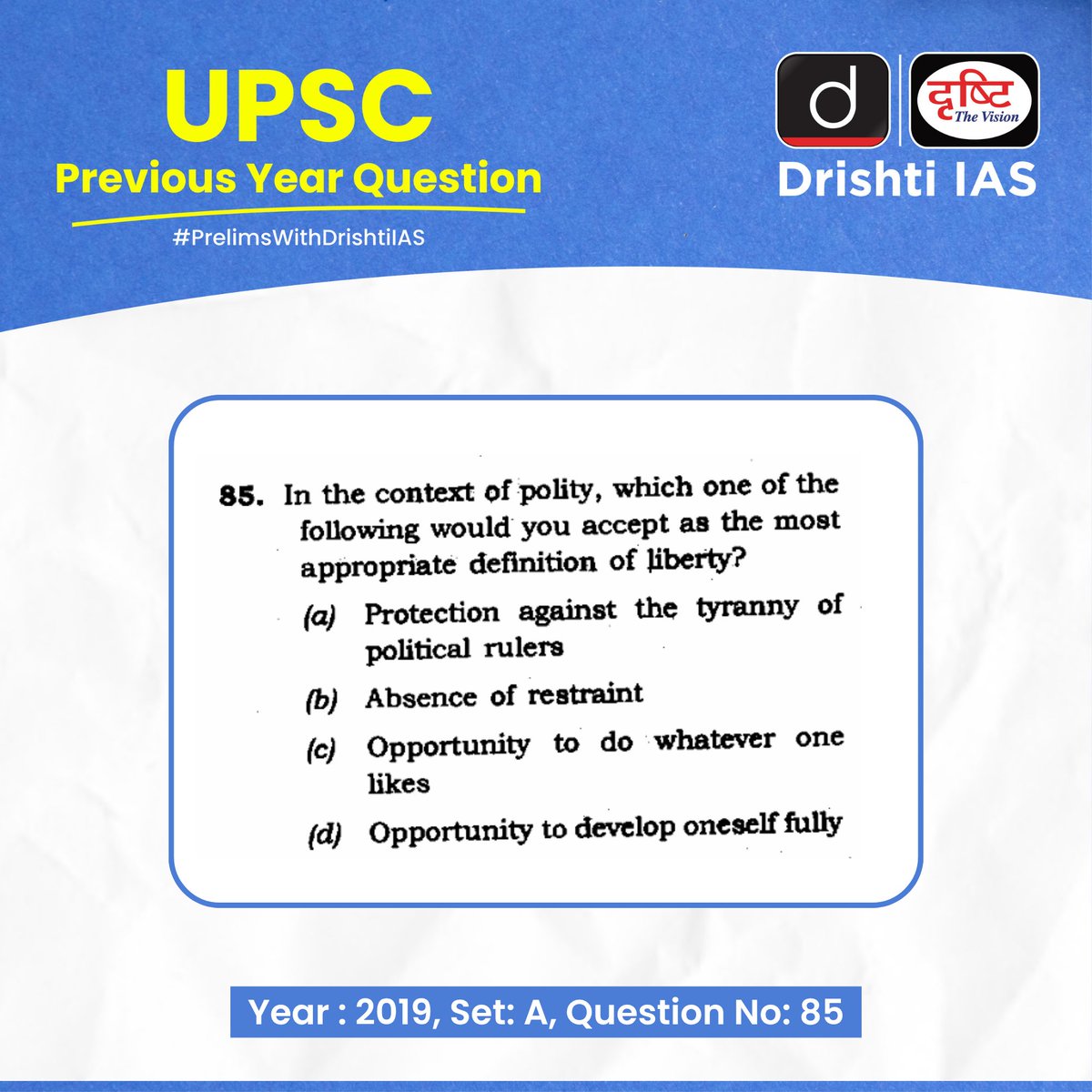 drishtiiaseng's tweet photo. Crack Prelims, One PYQ at a Time! Start solving today.
#PrelimsWithDrishtiIAS #DrishtiUPSCPYQ #PYQ #UPSC2026 #GeneralStudies #DrishtiIAS #DrishtiIASEnglish https://t.co/656vQkPWy5
