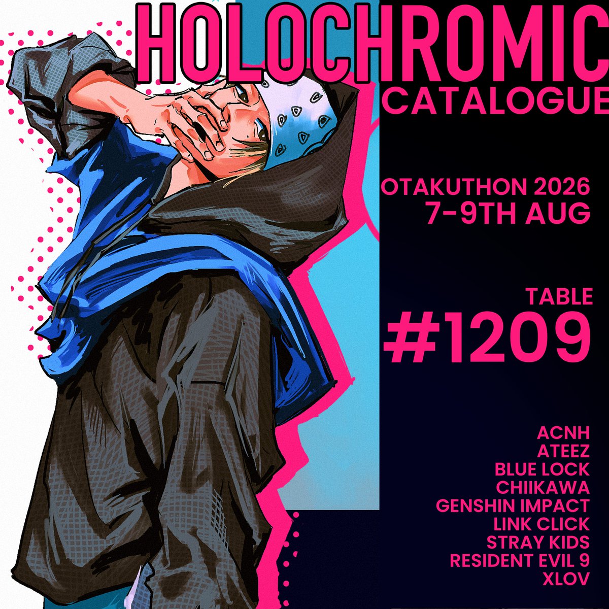 holochromic's tweet photo. #otakuthon2026 catalogue!

 Please come see me take my stuff I have too much ateez merch I feel ill.

Fandoms:
acnh
ateez
blue lock
dainsleif (lol)
link click
stray kids
re9
xlov

(1/3) https://t.co/IWF2D9esyE