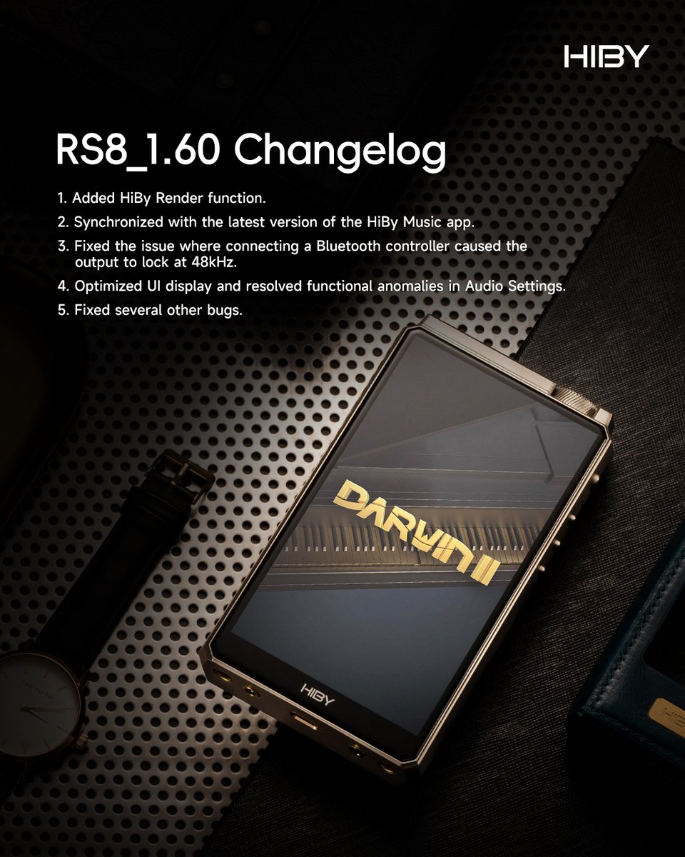hiby_music's tweet photo. 🎉 Firmware version 1.60 for both the R6Pro Max and the RS8 is available.

Changelog:
1. Added HiBy Render function;
2. Synchronized with the latest version of the HiBy Music app.
3. Fixed the issue where connecting a Bluetooth controller caused the output to lock at 48kHz.
4. Optimized UI display and resolved functional anomalies in Audio Settings.
5. Fixed Roon Ready display issues.
6. Fixed several other bugs.

Go to Settings -> System -> Systems Updates->Click "Check Version" while connected to the internet through WiFi to search for and install the new update.

#HiBy #hibymusic #r6promax #hibyr6promax #hibyrs8