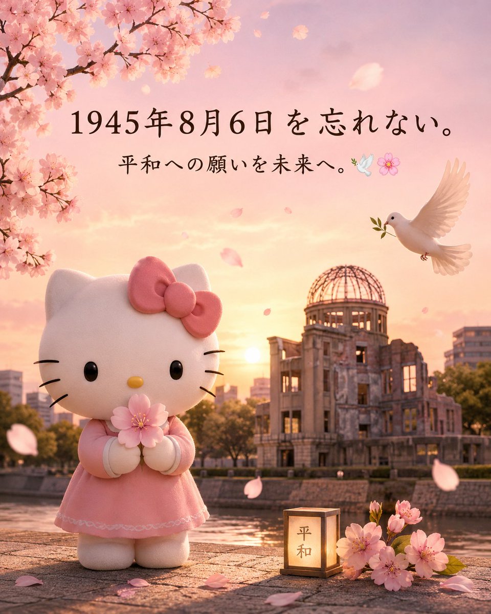 HelloKittyy753's tweet photo. 1945年8月6日を忘れない。
平和への願いを未来へ。🕊️🌸
#広島 #平和 #HelloKitty https://t.co/Vjzpe7h6oF