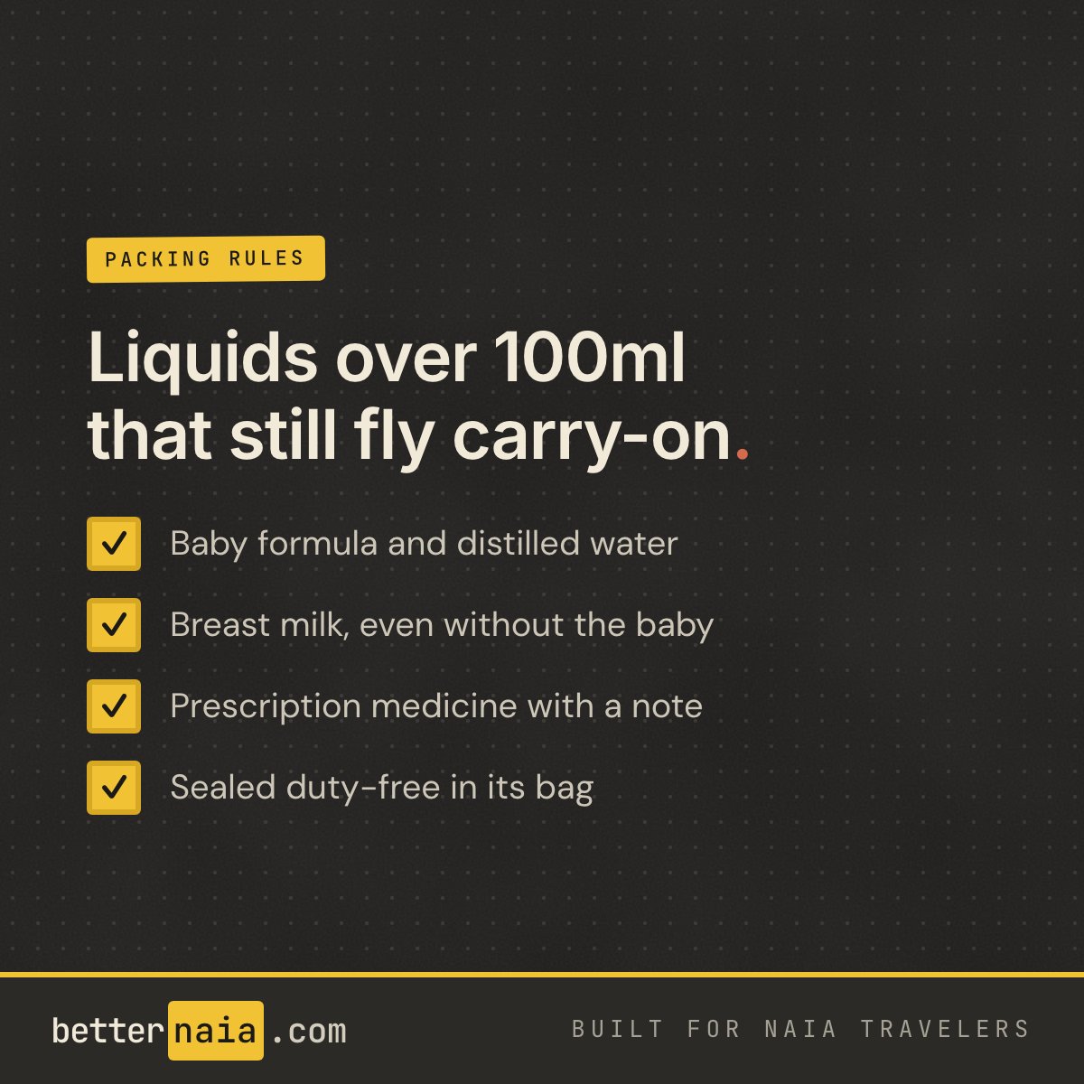 betternaia's tweet photo. The 100ml rule has exceptions, and plenty of people pack around it for nothing. Keep these easy to pull out, because security may want to inspect them separately. https://t.co/AZ2hl8QCVM
