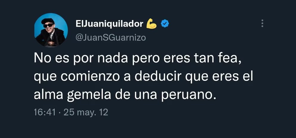 krizneurofunker's tweet photo. No es Roro
No es Spreen
Es Juan Guarnizo y sus tweets sobre Perú xd https://t.co/Fl4m4Lx8NJ
