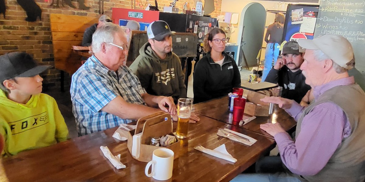 SE_ResearchFarm's tweet photo. Another SERF / PepsiCo tour done with a stop for lunch at the Dam Smokehouse. Lots of talks about soil function, extension, diversification, cattle, economics.  We went to White Fox (Artesian Angus) and Carrot River (Sharko's) to look at fields. https://t.co/GT7DM8l8AS