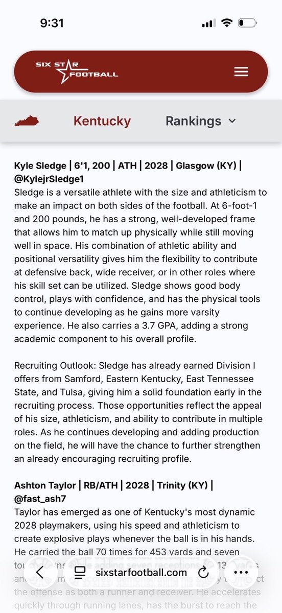 KylejrSledge1's tweet photo. Thank you @sixstarfootball @beyond_grind @CoachB_Defense @LippertScouting @FadellJr https://t.co/czQuzQ4KN2