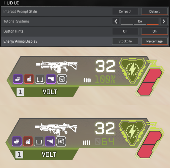 HYPERMYSTx's tweet photo. FYI: Season 30 includes a new setting for Energy Weapons

• You can swap between the old ammo countt and the new percentage display. https://t.co/yeJzrLgY3M