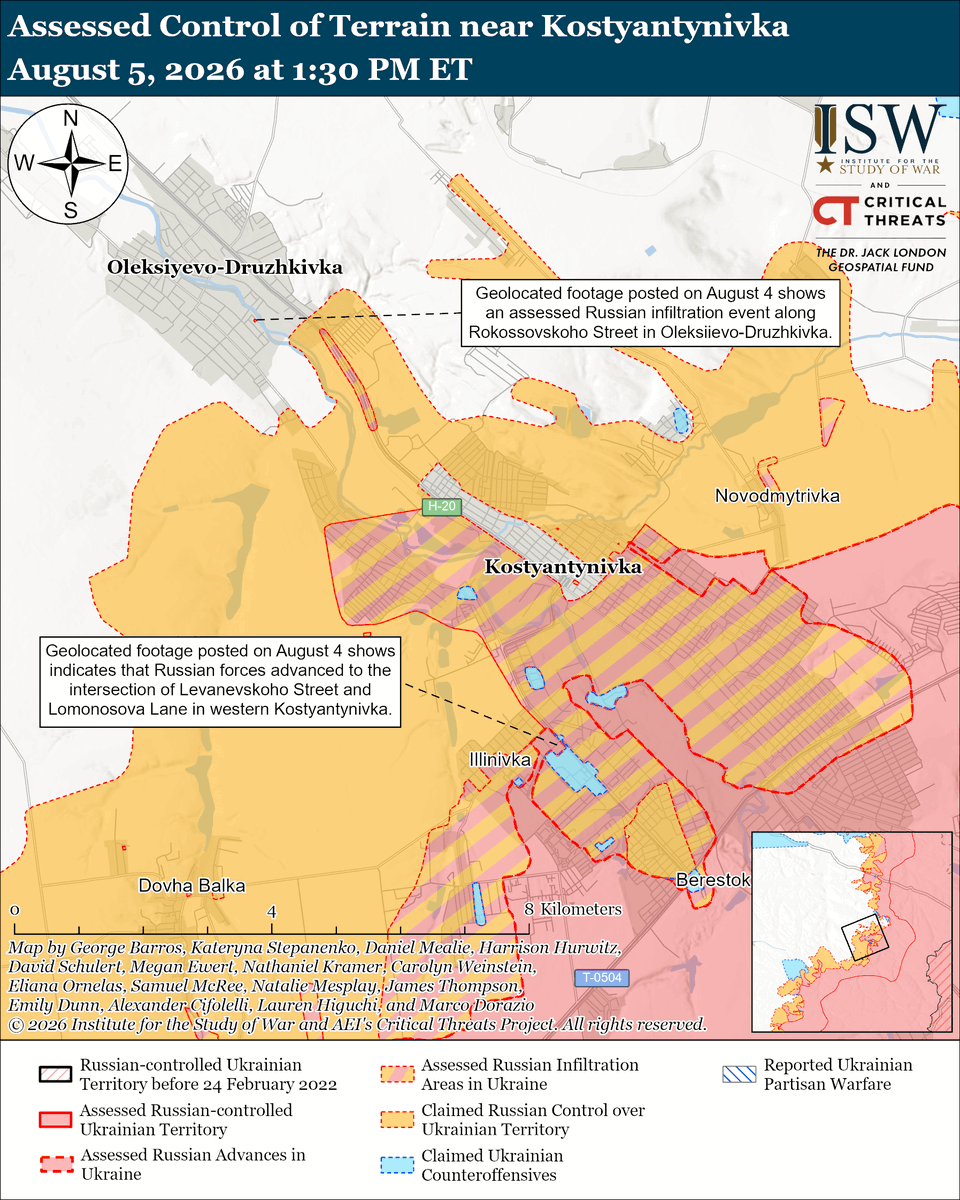 TheStudyofWar's tweet photo. NEW: Russian President Vladimir Putin reshuffled military commanders, including those associated with logistics and Russia’s Unmanned Systems Forces (USF), against the backdrop of Ukrainian strike campaigns that these services have failed to defend against.

Other Key Takeaways:

Russian forces launched a relatively small strike package against Ukraine on the night of August 4 to 5 nonetheless causing significant civilian damage and casualties due to Russia’s use of ballistic and quasi-ballistic missiles that Ukraine was unable to intercept.

Ukrainian forces did not intercept any of the 28 missiles that Russia launched overnight, as Russia continues to purposefully exploit Ukraine’s depleted stocks of anti-ballistic missile interceptors.

North Korea has escalated its involvement in Russia’s war in Ukraine, reportedly deploying missileers and over 100 ballistic missiles to Russia.

The addition of more North Korean missiles to Russia’s arsenal will likely allow Russia to intensify its ballistic missile strikes against Ukraine in the near future without having to dip into its S-400 and Zirkon missile stocks.

Unspecified actors likely piloted a drone containing explosives at Germany’s Leipzig/Halle Airport, a known hub for transporting Western-provided military equipment to Ukraine.

Ukrainian forces continued their long-range strike campaigns against Wildberries warehouses and Russian oil infrastructure on August 4 and 5.

Ukrainian forces recently advanced in the Kostyantynivka-Druzhkivka tactical area and Slovyansk and Oleksandrivka directions on August 4 and 5.