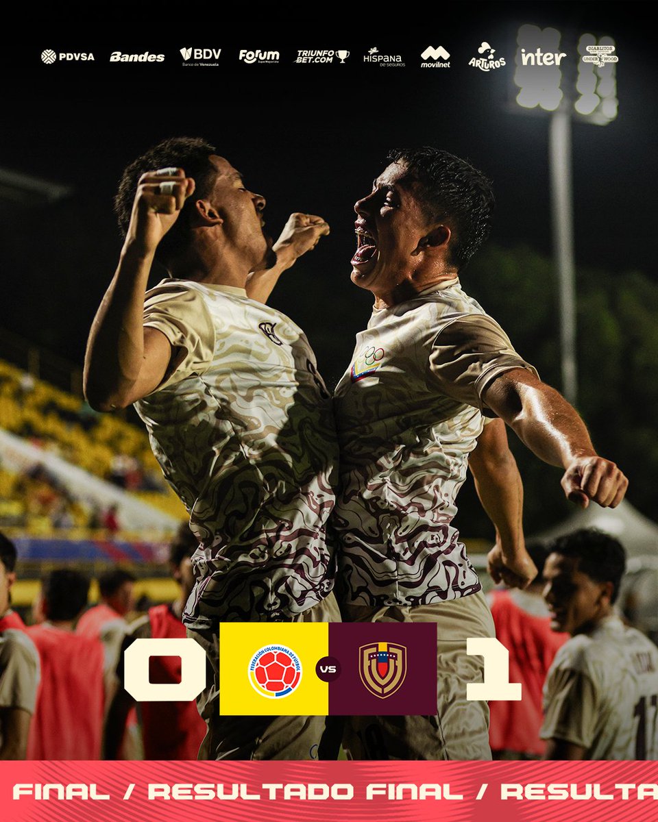 SeleVinotinto's tweet photo. 𝐕𝐈𝐂𝐓𝐎𝐑𝐈𝐀 𝐕𝐈𝐍𝐎𝐓𝐈𝐍𝐓𝐎 🔥💪🏼

Clasificados a la Final de los Juegos Centroamericanos y del Caribe 🏆 

Colombia 0-1 Venezuela 

⚽️ Sebastián Hernández - 82'

#VinotintoSub20 | #SiempreVinotinto 🇻🇪 https://t.co/nW690DMS3y