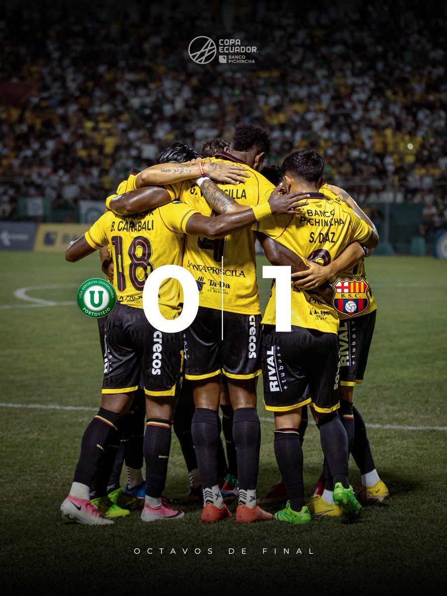BarcelonaSC's tweet photo. El camino continúa. 👊🔥

El triunfo en Portoviejo nos lleva a los cuartos de final de la #CopaEcuadorBancoPichincha.

#BarcelonaMiPasión https://t.co/FTy760TElE