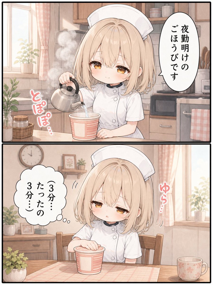 uhwoey's tweet photo. 夜勤明けのナース、カップ麺の3分が待てなかった結果(1/2) https://t.co/pWUQBoQZDj