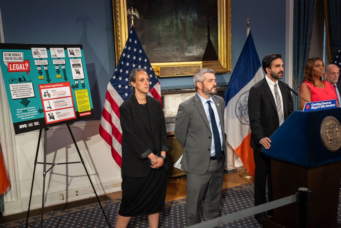 NYCMayor's tweet photo. Too many lives have been cut short by high-speed, illegal e-bikes and e-scooters.

That’s why we are issuing cease-and-desist orders against 42 online retailers that have been selling these dangerous devices to New York City residents — including Target, Temu, Wayfair, Walmart, and Amazon. 

The safety of New Yorkers is not for sale.