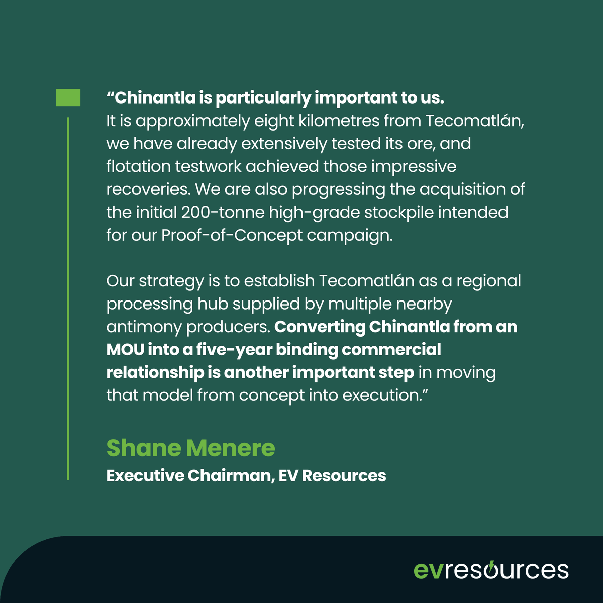EVResources_EVR's tweet photo. $EVR has executed its first binding five-year Ore Supply Agreement, converting the Chinantla MOU into a long-term feedstock framework for Tecomatlán.

→ ~8km from the plant
→ 81.1% Sb recovery, 42.4% Sb concentrate in flotation testwork

https://t.co/JPl6aHS0IH

#ASX #Antimony https://t.co/bMzI0gipnN