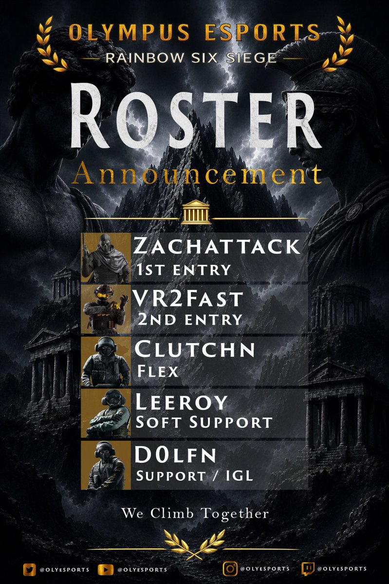 OLYeSports's tweet photo. Welcome to our new Olympus R6 Roster!

Actively competing in @XenonGamingSeries, you'll be seeing a lot more of them!

@RealClutchn 
@VR2FAST 
@Zachattack_R6 
@Christo37411988
@LeeroyR6 https://t.co/gxa3hBmwRi