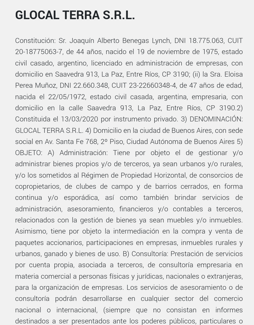mis2centavos's tweet photo. Parece que Joaquín Benegas Lynch (hijo del prócer, hermano del alambrador de océanos) estaba ansioso por votar la reforma de la Ley de Tierras para potenciar su negocio: GLOCAL TERRA S.R.L. https://t.co/h4rtxe5Hd6