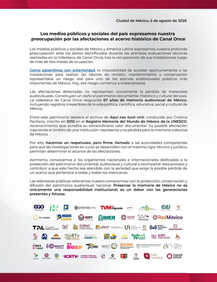 UniversalPuebla's tweet photo. 🚨 Canal Once confirmó daños importantes en los archivos de su videoteca, incluyendo el programa "Aquí nos tocó vivir" de Cristina Pacheco, el cual es reconocido como patrimonio audiovisual por la @UNESCO. https://t.co/tf3etxUDoA