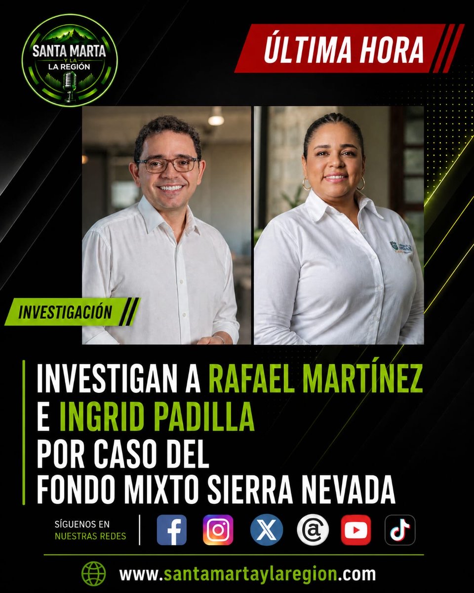 STAMARTAYLAREGI's tweet photo. 🚨 Fiscalía investiga presuntas irregularidades en contratos del Fondo Mixto Sierra Nevada.

📰 Más información: https://t.co/bQsxpvYxDx

#Magdalena #FondoMixtoSierraNevada #Regalías #Investigación #SantaMartayLaRegión https://t.co/uCAGvG2aLf