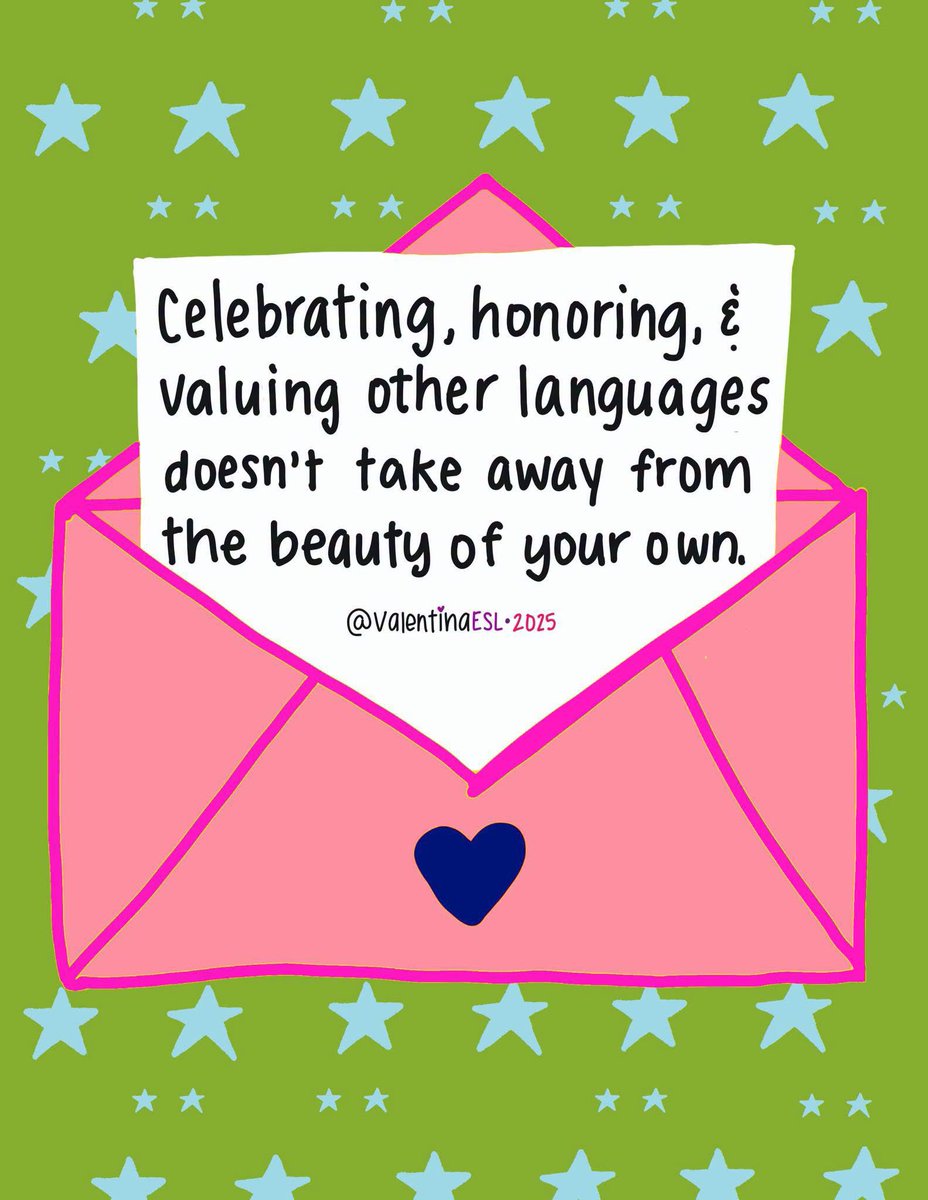 ValentinaESL's tweet photo. Your language is special AND so are all of the languages our students and their families speak. Let's invite them into our schools this year with open arms and a warm smile.
#languagelearning #languagedevelopment #bilingual #eslteacher #multilingual #MultilingualEducation https://t.co/6AwddS2Cd0
