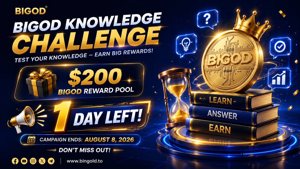 BiGODToken's tweet photo. ⏰ ONLY 1 DAY LEFT!

This is your last chance to join the #BIGOD Knowledge Challenge!

If BIGOD becomes a major force in the future of GoldFi and RWA, how would you describe its potential in just ONE sentence?

🎁 $200 BIGOD Reward Pool

🏆 20 best answers will share the rewards!

Deadline: August 7, 2026

Drop your answer now and let us know how you see the future of BIGOD! 👇