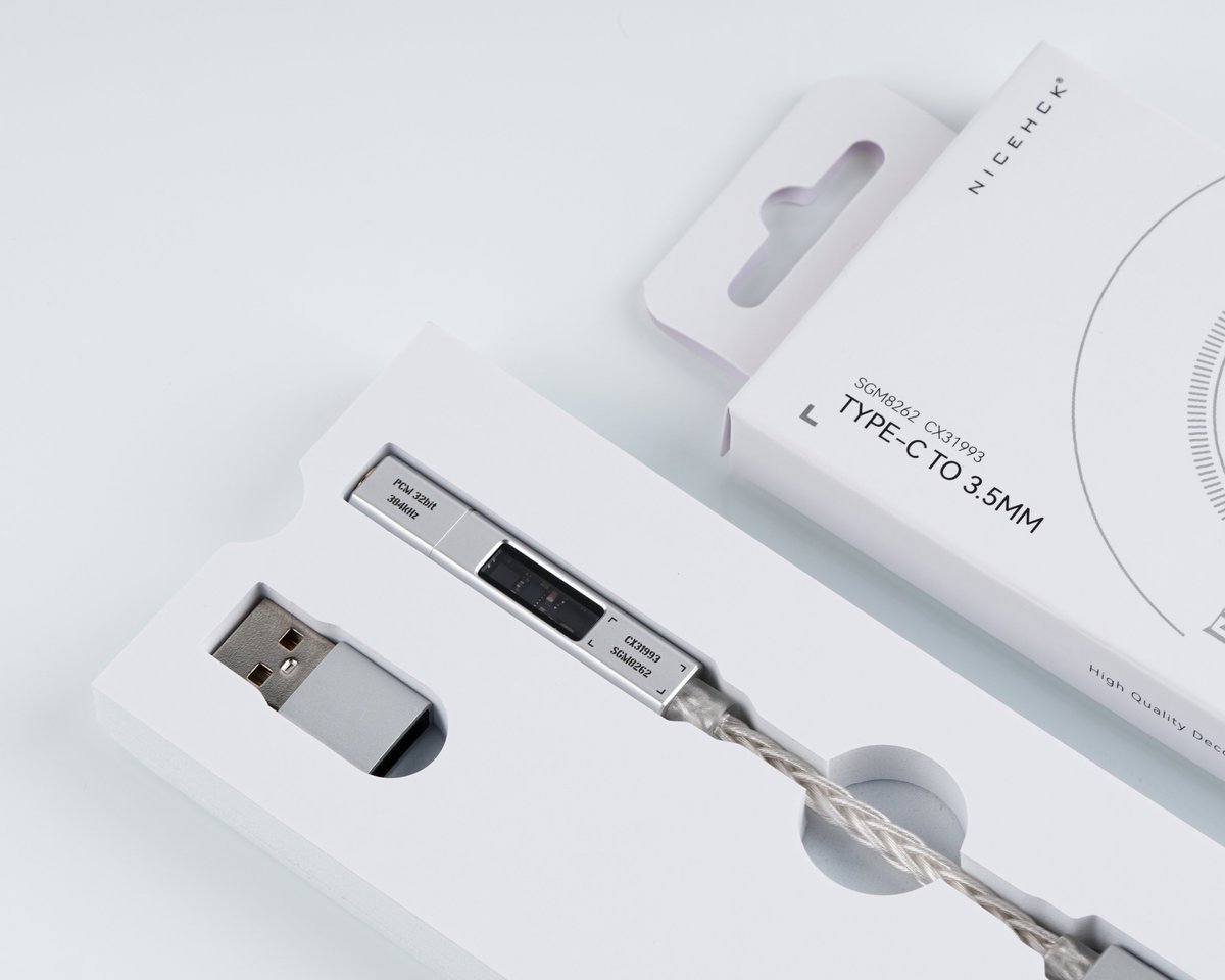 NiceHCK_Audio's tweet photo. NK1 Ultra
Type-CポータブルDAC＆アンプケーブル

独立したCX31993 DACチップ
高性能オペアンプチップ SGM8262
LM27762 デュアルローノイズ電源IC
32Bit/384kHz ハイレゾ対応
122mW@ 32Ω シングルエンド出力

日本Amazon倉庫に到着しました、販売に向けて準備を進めています。
ぜひご期待ください。🧡 https://t.co/0HDuW8YpDF