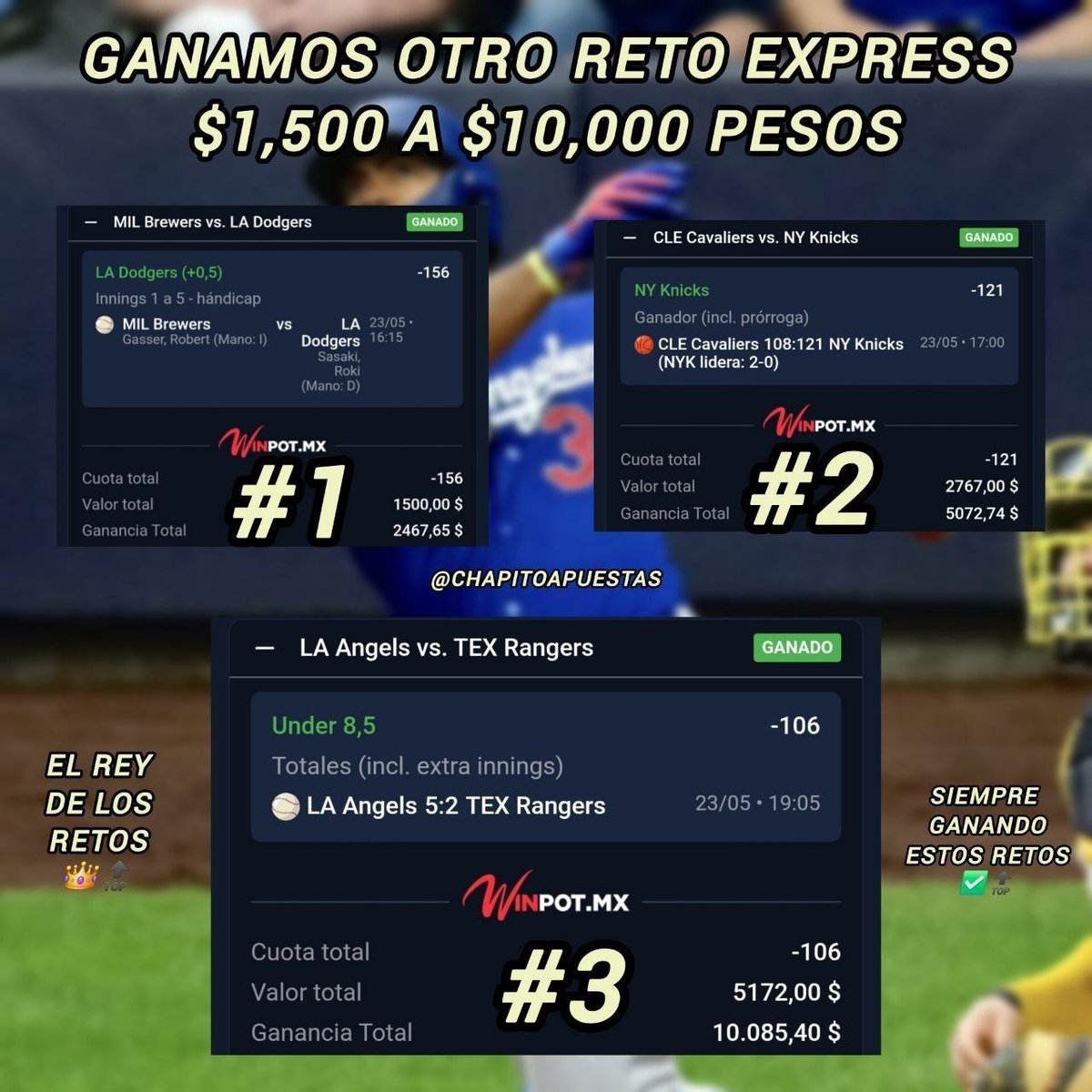 ChapitoApuestas's tweet photo. 🚨| RETO EXPRESS $1,500 A $10,000 GRATUITO 🔝🥳

Chingones, mañana quiero hacer mi RETO EXPRESS $1,500 A $10,000 TOTALMENTE GRATIS 🥳 !!

¿Quiénes Jalaaan? ❤️

Aceptaré en el Barco ÚNICAMENTE a los Chingones que:
- Comenten 🗨
- Den 🔄❤️ https://t.co/ySc7Zs7lTo