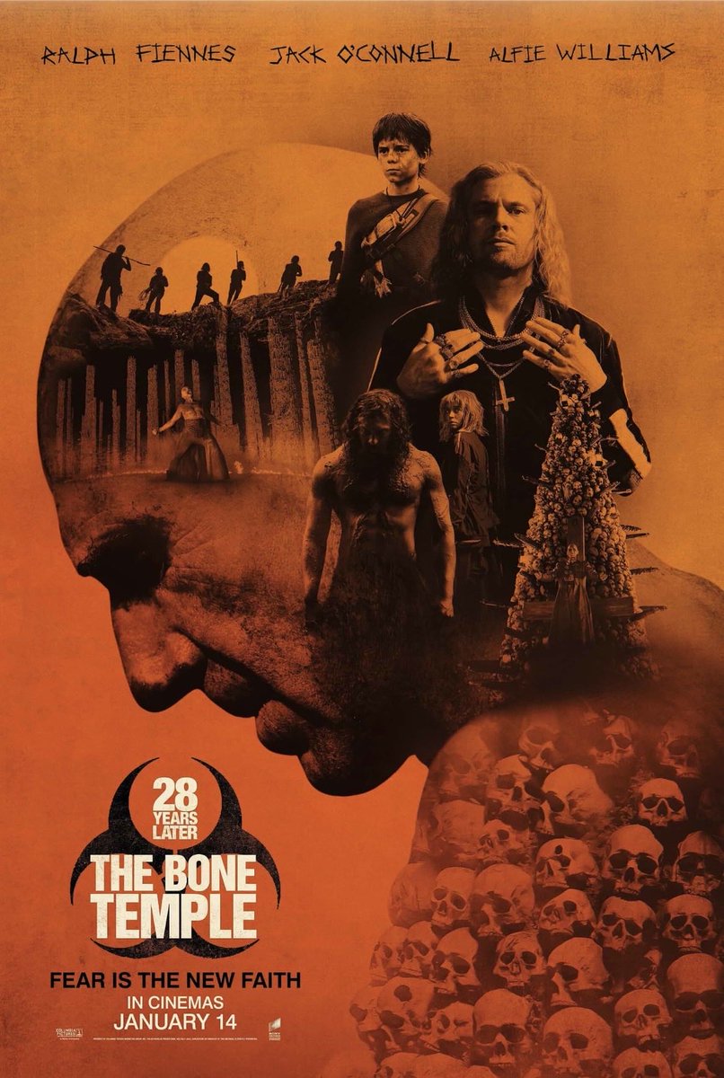 thoughtshorror1's tweet photo. 28 Years Later: The Bone Temple (2026): Young survivor Spike joins Jimmy Crystal’s band of lunatics, and Dr Kelson makes friends with one of the infected. Absolutely deranged in parts thanks to magnificent performances from O’Connell and Fiennes. Brilliant sequel that teases more https://t.co/Us16SEVNdk