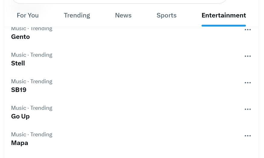 US_ATIN's tweet photo. Uy, anong meron? 😄

Gento, Stell, SB19, Go Up, and Mapa are all trending under Entertainment in my area! ✨

@SB19Official #SB19 https://t.co/s9LgzfsZ5g