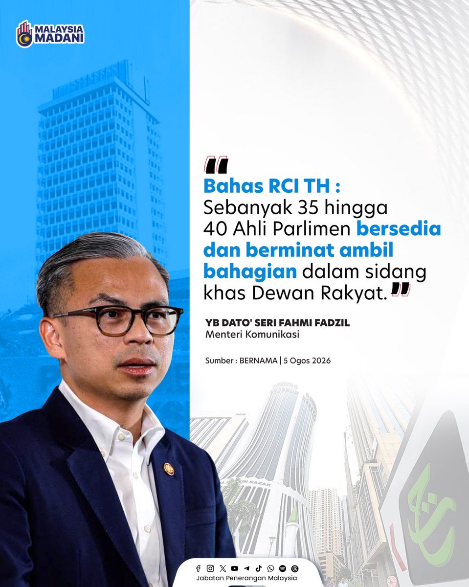 JPenerangan's tweet photo. 🏛️ Sidang khas Dewan Rakyat bagi membahaskan Laporan RCI Lembaga Tabung Haji dijadual berlangsung pada 11 Ogos, dengan 35 hingga 40 Ahli Parlimen menyatakan minat untuk mengambil bahagian. https://t.co/Xs7EmWflgY