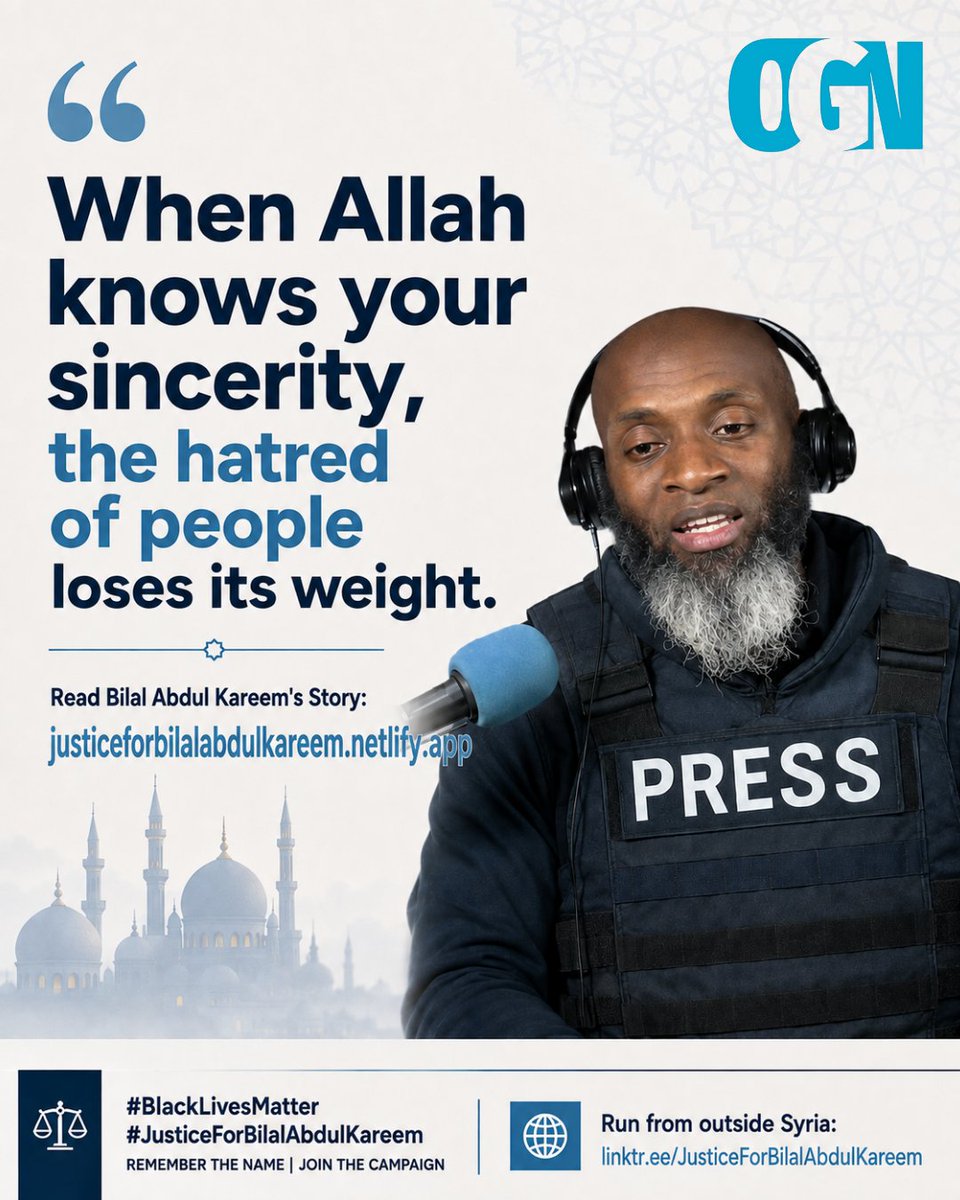 OGNreporting's tweet photo. 🔴 When Allah knows your sincerity, the hatred of people loses its weight.

📍Read 👉 @BilalKareem's Story: https://t.co/dN6qXWKFdi

#BlackLivesMatter
#JusticeForBilalAbdulKareem
REMEMBER THE NAME | JOIN THE CAMPAIGN
🌐 Run from outside Syria: https://t.co/EZn6hJCGwv https://t.co/YIcWW9YV0t