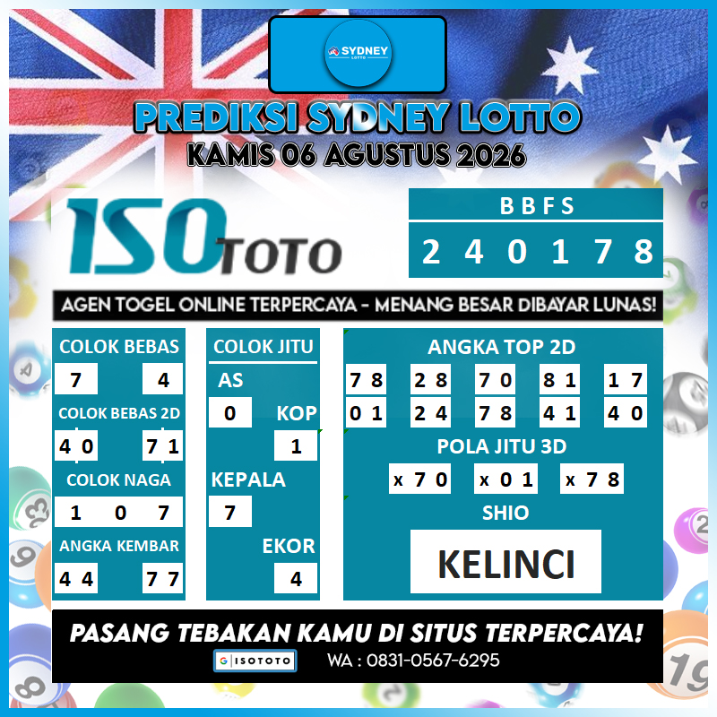 PrediksiJ83508's tweet photo. PREDIKSI SYDNEY 06 AGUSTUS 2026 🎯
PREDIKSI ini GRATIS tanpa di pungut biaya
Gunakan sebagai referensi ya! Tapi tetap, selalu ikuti kata hati sendiri✨
#sydney #sdy #sydneylotto #prediksitogel #prediksisdy #prediksisdylotto #prediksisdyhariini #isototo #situsterpercaya #fyp https://t.co/sase7du8R6