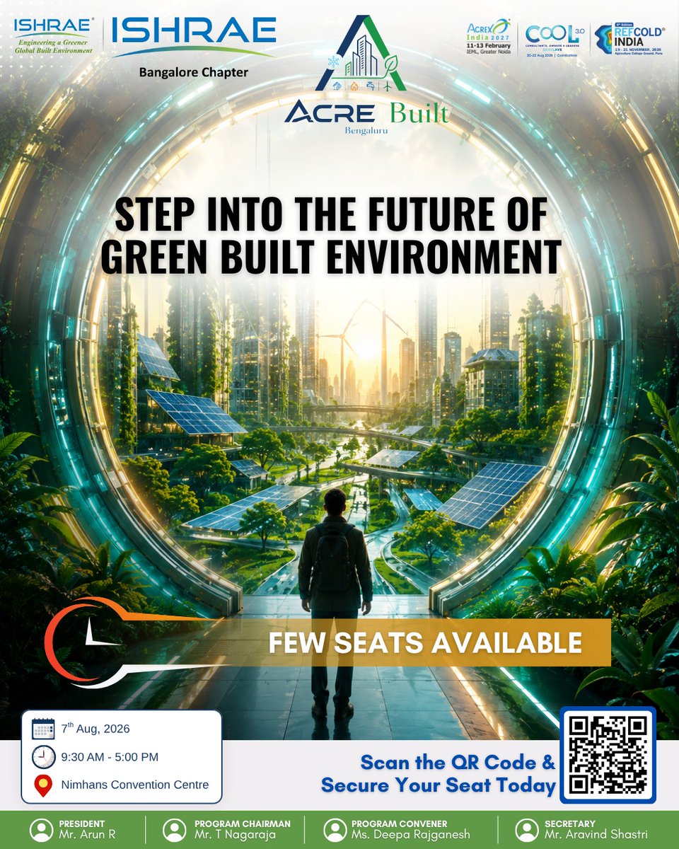 ISHRAE_BLR's tweet photo. 🚨 Final call for ACREBuilt Bengaluru 2026!

Tomorrow, industry leaders come together to explore smarter cities, Net-Zero buildings, sustainable HVAC and the green built environment.

🎟️ To register:
 https://t.co/ZriPkAGFB4

#ACREBuilt #ISHRAE #GreenBuiltEnvironment #Bengaluru https://t.co/136OuWeQ9r