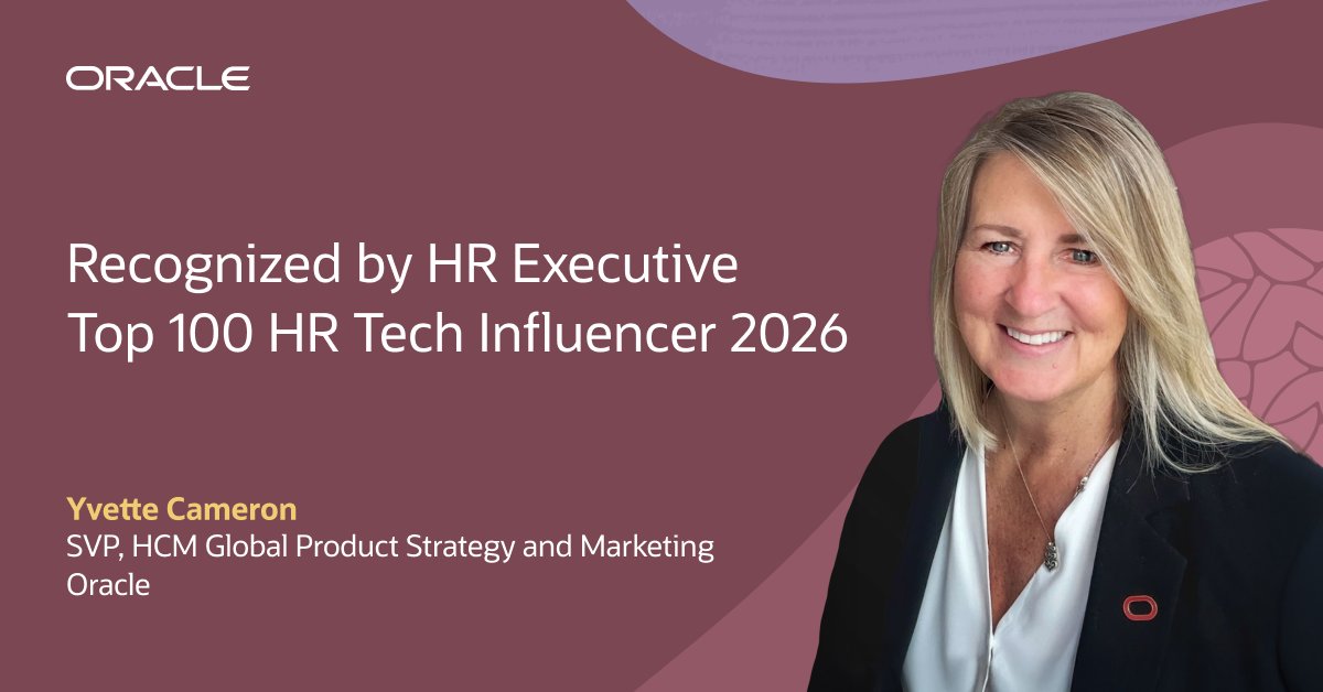 ykampasi's tweet photo. Congratulations to Oracle's Yvette Cameron on being recognized once again as one of HR Executive's Top 100 HR Tech Influencers for 2026. The annual list honors leaders shaping the future of HR technology through their expertise and industry impact. https://t.co/ioAGgEIx0h https://t.co/0cdZpTPEqK