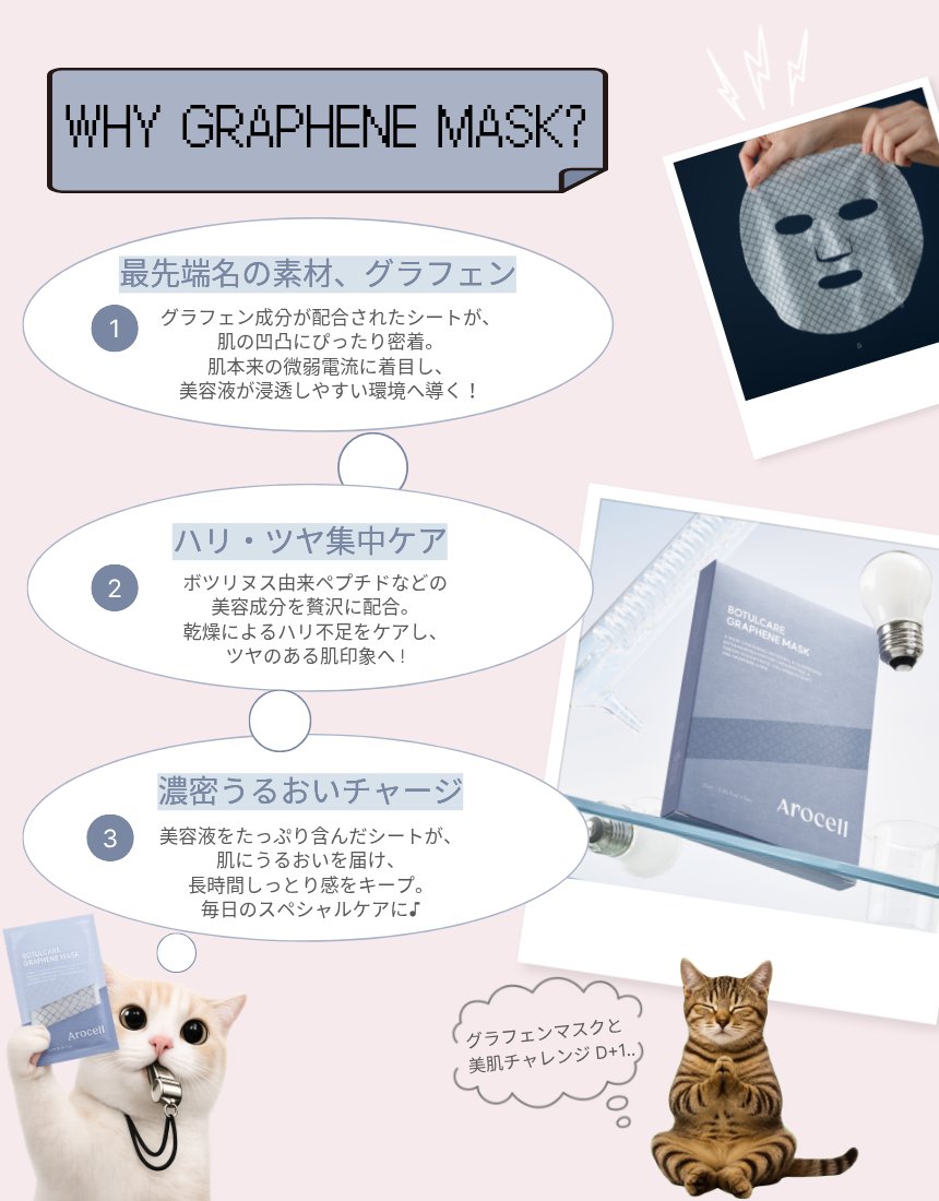 arocell_jp's tweet photo. ＼メガポ終了まであと3日！／

メガポも残りあと3日！

今日はArocellの
「グラフェンマスク」
をご紹介します⋆⭒˚.⋆

気になっていた方は、
ぜひこの機会にチェックしてみてください👀

Qoo10アロセル公式ショップはこちら！
➡️https://t.co/d1VfRQqqFh

⋆｡ﾟ☁︎｡⋆｡ ﾟ☾ ﾟ｡⋆

アロセルの introduction シリーズ、
まだまだ続きます🫧

もし気になることや、
「この商品も知りたい！」などがあれば…

ぜひお気軽に教えてください🥹