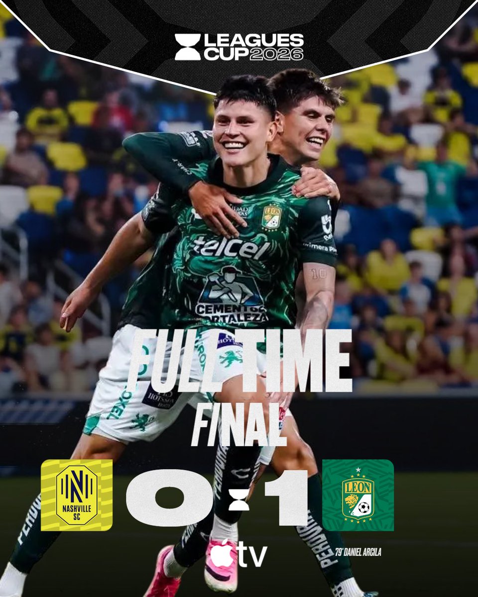 LeaguesCup's tweet photo. It's full time at GEODIS Park! 🗣️

El @clubleonfc se lleva la victoria ante @NashvilleSC en #LeaguesCup2026 gracias al gol del colombiano Daniel Arcila 🦁 https://t.co/7Ug6cJnDNi