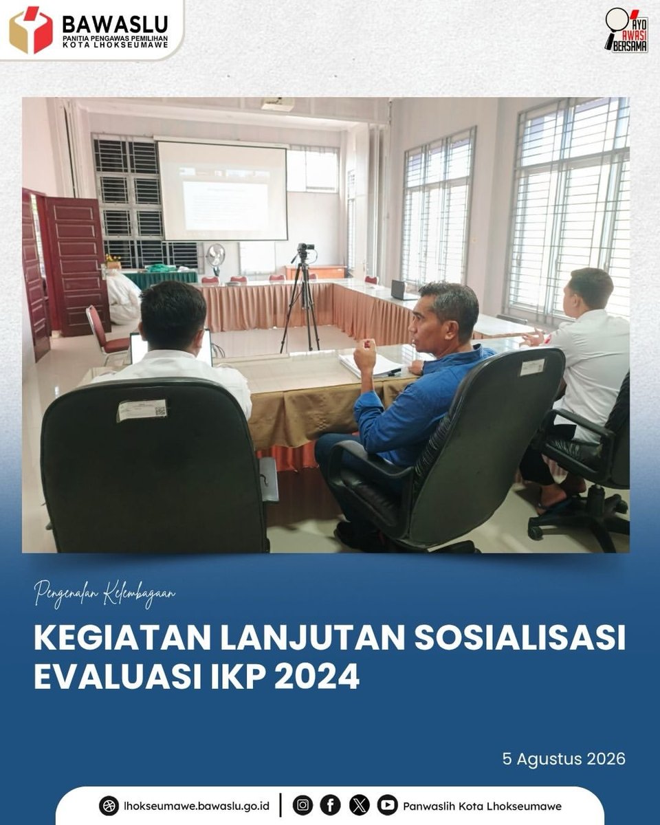 Panwaslih_LSM's tweet photo. Koordinator Divisi Hukum, Pencegahan, Partisipasi Masyarakat, dan Hubungan Masyarakat (HP2H) Panwaslih Kota Lhokseumawe, Ayi Jufridar, mengikuti kegiatan lanjutan Sosialisasi Model Evaluasi dan Pengumpulan Data Pendukung Evaluasi Indeks Kerawanan Pemilu (IKP) 2024 https://t.co/pmcH63vzZX