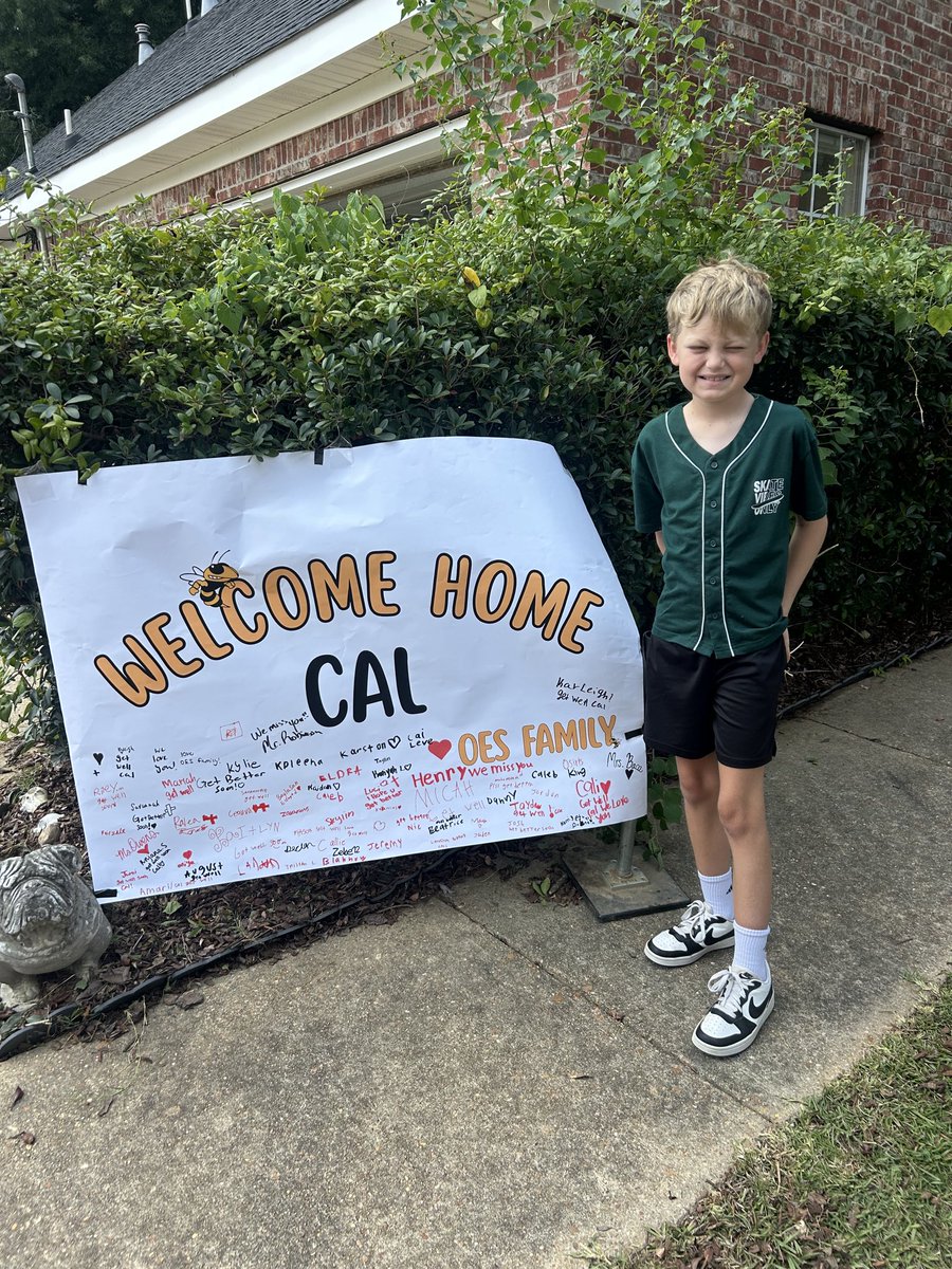 JoelTColeman's tweet photo. Home sweet home. 
Cal is back in StarkVegas.
He was welcomed back with awesome signs from both Overstreet and Skate Odyssey.
He walked through the door, just holding hands - no walker! At this rate he’ll be running by Friday. He’s able to and wants to do a lot of stuff for himself again. Baby steps forward on the eyes/vision. He’s eaten a huge supper and about 5 desserts. I’ll leave it there but will just say again, wow! Look what God has done!
Told Katie, this last week feels like our whole home was sucked up in a violent tornado, then thrown around all over the place before landing back slowly and safely with everything perfectly in place on the foundation. Only God.
No news yet on the pathology confirmation/next steps to completing all this. Should be later this week. So keep on praying please! This whole situation has been a testament to the power of prayer! We’ll continue saying it…We’re so grateful for every single prayer!
Don’t know that the daily updates will continue, but we’ll keep you posted frequently for sure. So, this isn’t the last time I’ll say it but THANK YOU. All of you. For the prayers and all the love that has been shown to us. You all are awesome. 
And GOD IS GOOD!!!