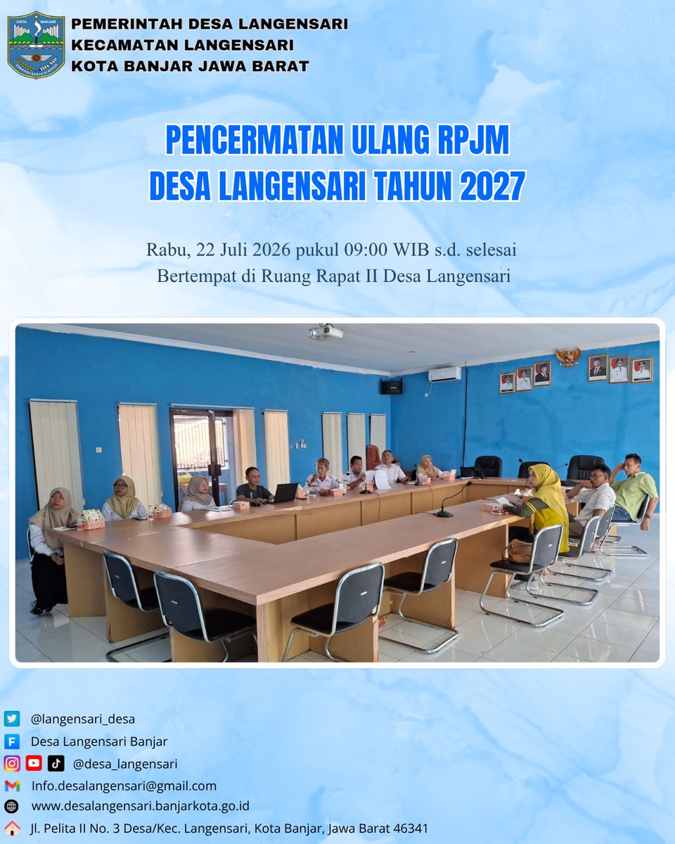 langensari_desa's tweet photo. Kegiatan Pencermatan ulang dokumen RPJM Desa Langensari tahun 2027 pada rabu, 22 juli 2026, pukul 09:00 WIB bertempat di Ruang Rapat II Desa Langensari https://t.co/r0gmrt27bi