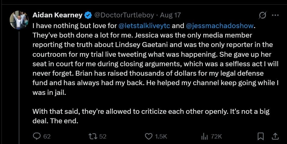 TheYoungJurks's tweet photo. He’s allowed to change his mind but nobody else is? 😂 so what did Brian ever do to Aidan but raise money for his defense fund? https://t.co/1ZcwBc3kbM