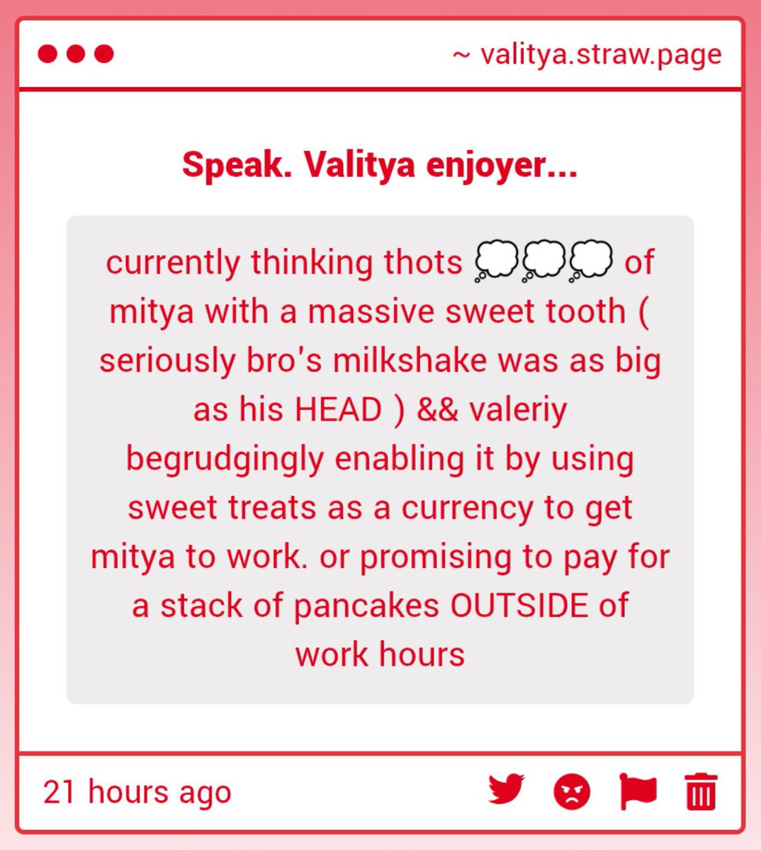 Valityanation's tweet photo. OHH MY #VALITYA DAYS βπ₯ βπ₯π₯π₯ i would actually love it if it was either way cuz thinking of valeriy getting the pink cute full of rainbows and sunshine drink and mitya getting black coffee no sugar no milk is so fun. like valeriy just can't wait to eat his icecream https://t.co/QJd3fu1E29