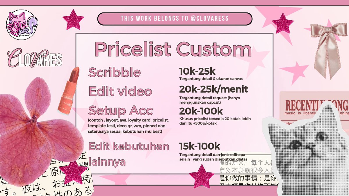 Clovaress's tweet photo. Hiii yang butuh jasa edit custom setup BA, deco qr, poster, pricelist, loyalty card, poster dan edit foto lainnya bisa ke akuuu🌟 

#zonauang #zonaba #zonajajan 08 https://t.co/9smvBHODEI