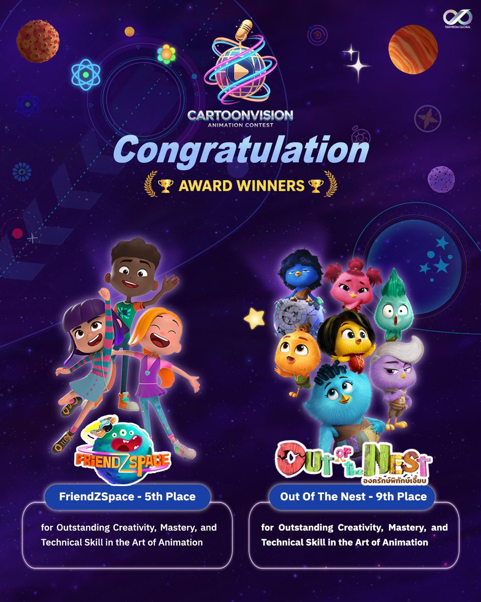 ANiceEnt's tweet photo. T&B Media Global คว้า 2 รางวัลจากเวที Cartoonvision Animation Contest ตอกย้ำศักยภาพแอนิเมชันไทยบนเวทีนานาชาติ ที่ประเทศอังกฤษ
#TandBMediaGlobal
#FriendZSpace
#OutOfTheNest
#Cartoonvision
🔗https://t.co/s1ENcBAUjt https://t.co/LWpK9UvDaS