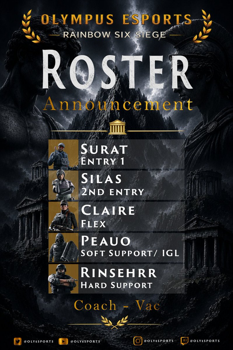 OLYeSports's tweet photo. Welcome our new Academy Roster!

We recently signed them on and will be seeing more of them as well!

⚔️@suratR6S
⚔️@Silaszaoo
⚔️@iclairefps
⚔️(c) @Peauor6 
⚔️@Rinsehrr

🧠@Quintenp18 https://t.co/daoXnRMoqe