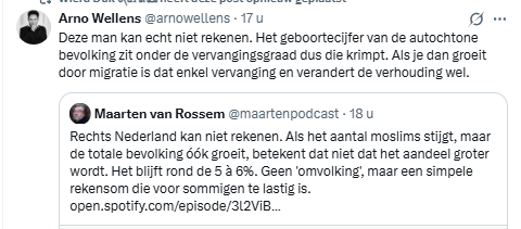 Mirjam152's tweet photo. De zoveelste debiele denkfout van Maarten van Rossem. 

De totale bevolking groeit door migratie van met name moslims, domme eikel. Dus neemt het aantal én aandeel moslims juist toe. Hoe kan zo'n man zo dom zijn? https://t.co/m9U1xF7yYt
