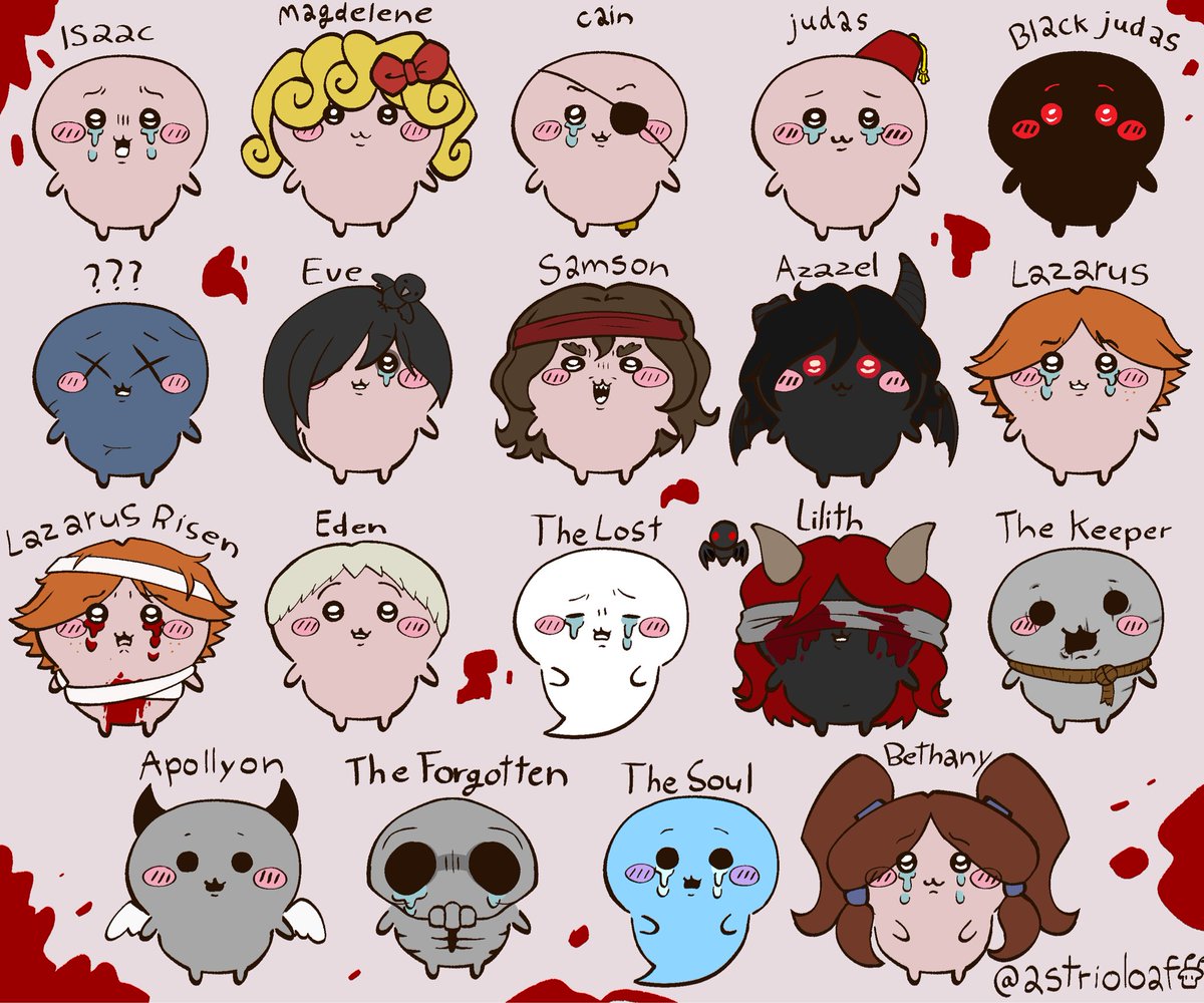 astrioloaf's tweet photo. nobody asked for this but here’s all tboi characters in chiikawa style
Jacob and Esau come separately bc I hate them and they didn’t fit in the first one
I will also make the tainted ones soon!
Individual ver. below
#tboi #thebindingofisaac #chiikawa https://t.co/lJ5q1ZfsV6