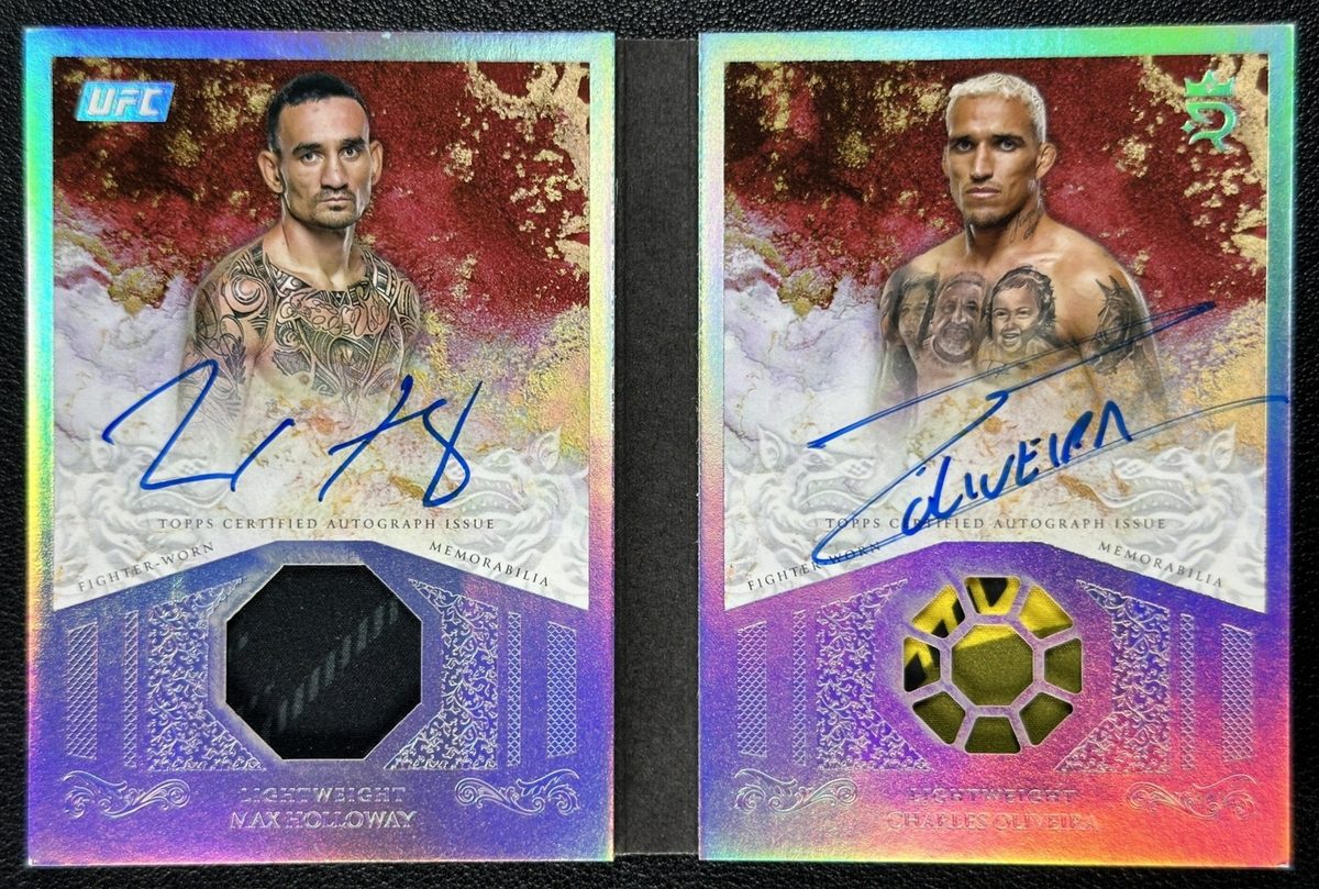 UFCCardSpotter's tweet photo. CHARLES OLIVEIRA MAX HOLLOWAY 2025 TOPPS UFC ROYALTY DUAL FIGHTER AUTO RELIC /25
Ending August 6th 10:35 PM EST
Bid/Buy via the link in our bio ⤵️
#ufccards #ebaypartner https://t.co/qG6rFXR3uH