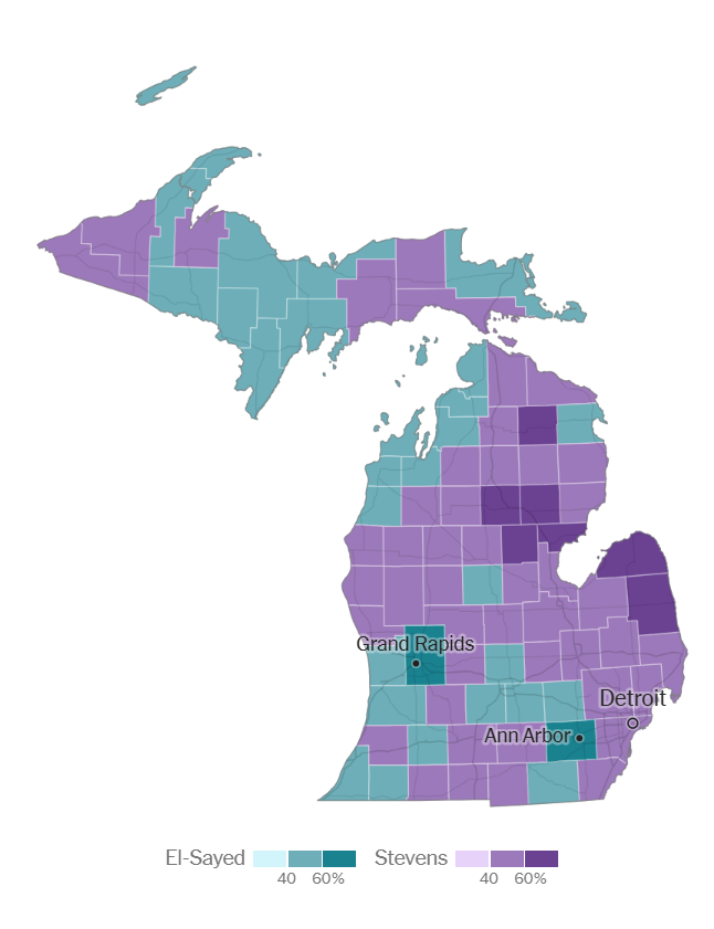ettingermentum's tweet photo. Michigan is another example of a primary where you can figure out a lot of what happened by looking at media markets. A majority of the rural counties in small/out-of-state media markets where Stevens and her allies didn't spend voted for AES, much unlike the rurals elsewhere. https://t.co/VlK84eJMut