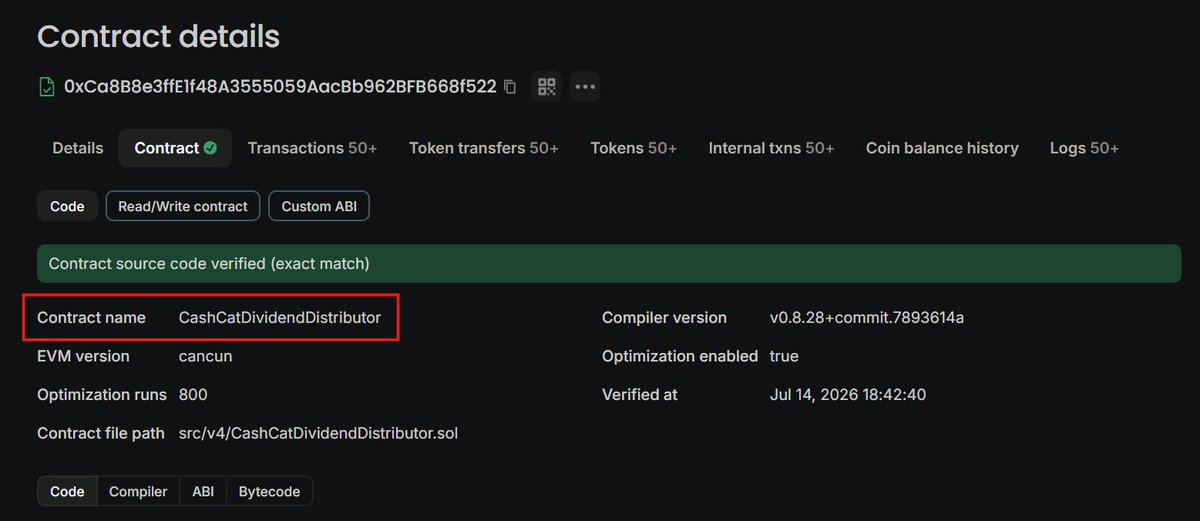 votesa's tweet photo. looks like @letscashfun is trying to become more than just another RH chain launchpad.

the update is solid on its own, but i dug a bit deeper and found the more interesting part.

1. dividends / distribution layer

there is a separate dividend distributor contract sitting in the stack.

creator fees do not have to go to the dev. they can be routed into a distributor, converted into a chosen asset, and paid back to token holders pro-rata.

the key part: creator chooses the dividend asset at launch.

that means a token could route its trading fees back to holders in ETH, USDG, or maybe even cash-cat:native. iykyk.

that is where the flywheel gets interesting.

– launch memecoin
– route creator fees to holders
– pay holders in a cleaner asset or route it into ecosystem tokens
– turn token volume into holder rewards

we already saw a similar idea from IndexFi with stock treasuries: point token fees at a treasury, buy tokenized stocks, distribute them to holders.

but letscash looks like the first one pushing this kind of fee-to-holder logic directly into memecoin launch mechanics.

the contract handles it in rounds:

→ collect fees
→ open holder enrollment
→ read balances from the token
→ finalize
→ pay holders in batches

not just “dev earns tax.” more like programmable meme fee routing.

2. rewards

they also already have a live points system.

and this part matters because season one is running now.

your activity is already being counted:

→ launch a token: +500
→ buy any token: +25 plus +250/Ξ
→ sell any token: +10 plus +100/Ξ
→ take profit: +1800/Ξ realized

this turns the launchpad into a game layer too.

later they can point incentives at whatever behavior they want to grow:

→ new quote pairs
→ burn-heavy launches
→ revenue-sharing coins
→ creator races
→ holder activity

that is the bigger picture imo.

most launchpads are still stuck in the fee war.

letscash and @cashcat_token is moving past “who charges less” and into “what can fees power?”

not just dev revenue.

a flexible routing layer for launches, rewards, burns, and holder upside.