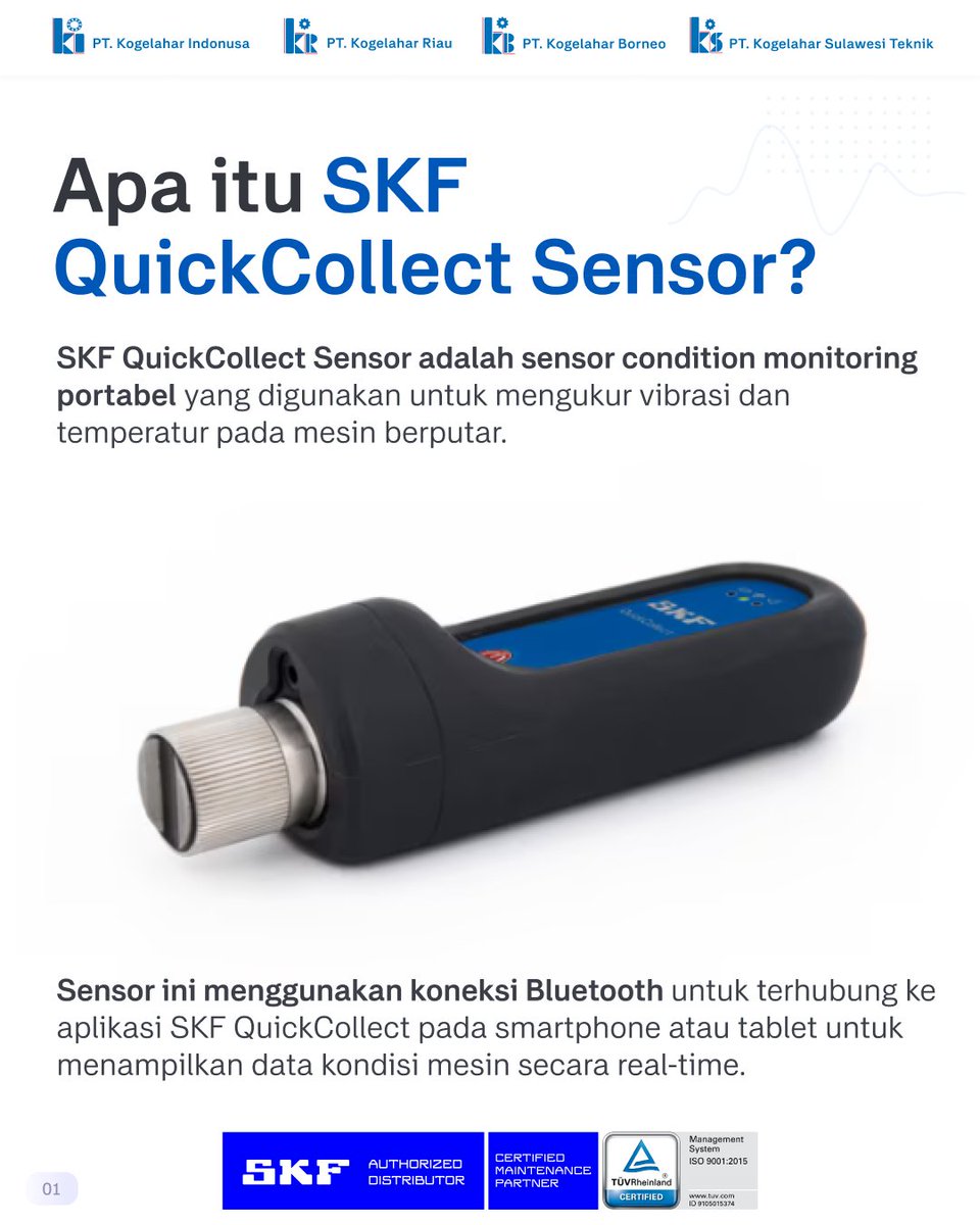 Kogelahar's tweet photo. Monitoring kondisi mesin kini menjadi lebih mudah dengan SKF QuickCollect Sensor.

Perangkat portable ini dirancang untuk membantu tim maintenance melakukan pengukuran vibrasi dan temperatur pada rotating equipment secara cepat dan praktis. 

#SKFQuickCollect #Kogelahar #SKF https://t.co/JZcAxDnl9C
