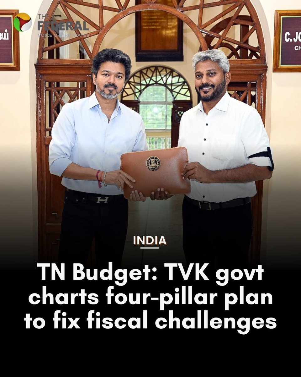 TheFederal_News's tweet photo. In his maiden Budget for 2026-27, TN Finance Minister N Marie Wilson outlined a clear multi-year strategy to stabilise and revive the state’s finances, writes @mahajournalist
Read more: https://t.co/P7k44qT2Xj
#TNBudget2026 #Vijay #StateBudget #TVK #Politics https://t.co/prNIn14SQw