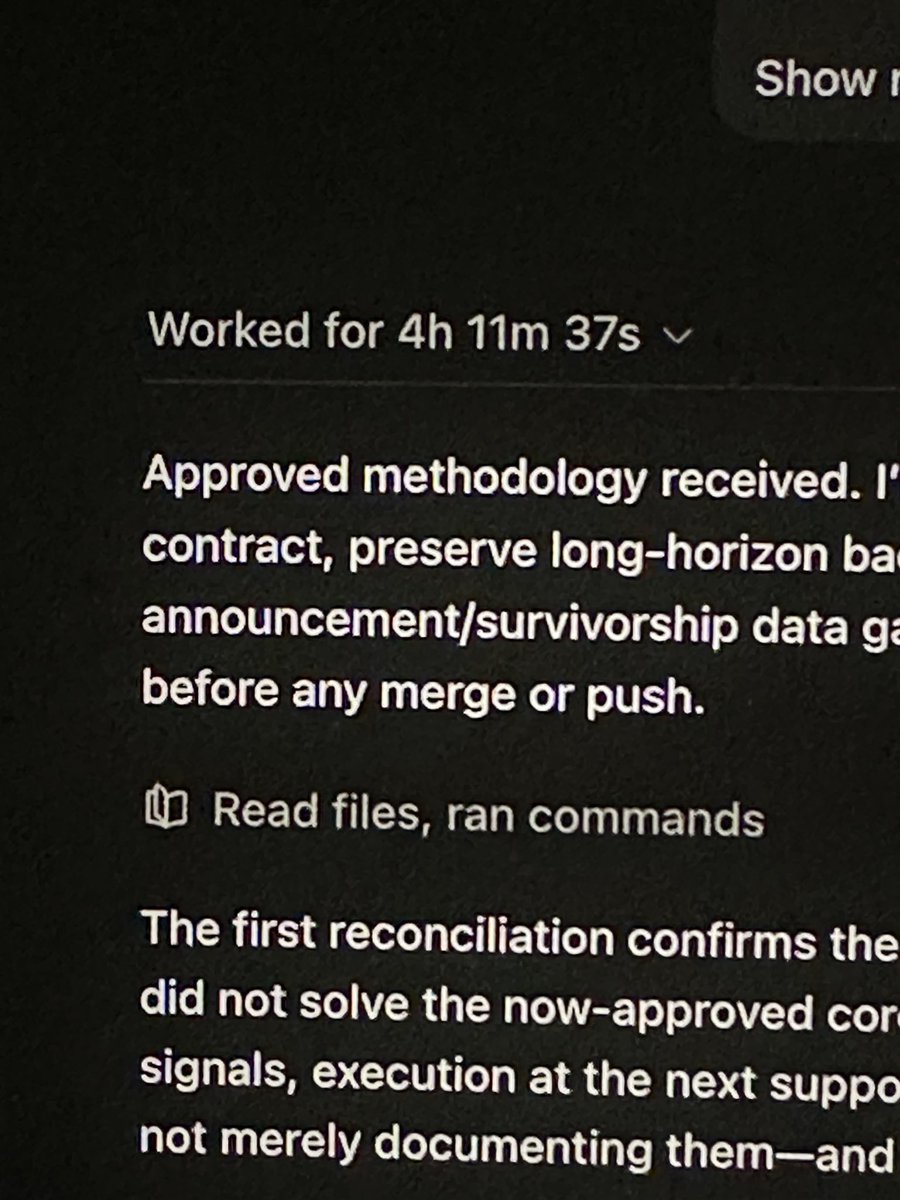 7CHUGI's tweet photo. Just had @openai Codex @ChatGPT 5.6 Sol Extra High run 4h 11m 37s… https://t.co/zobyGr9smn
