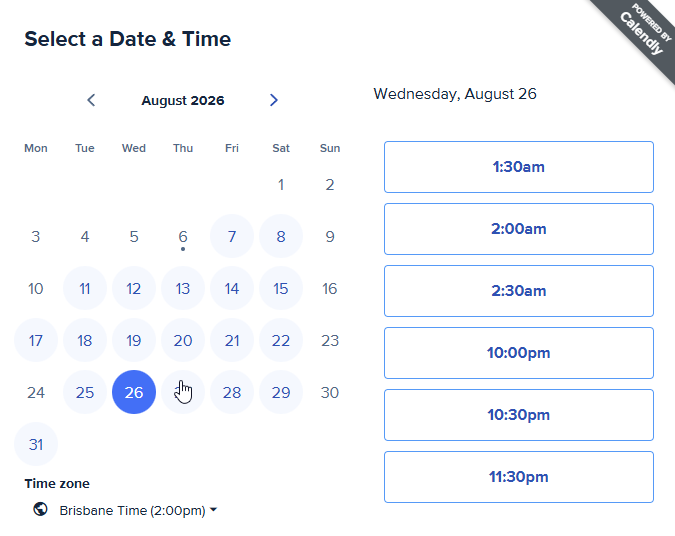 smgstudio's tweet photo. When you're in Australia and someone sends you a Calendly link to set up a meeting :/ https://t.co/uQZE89foAR