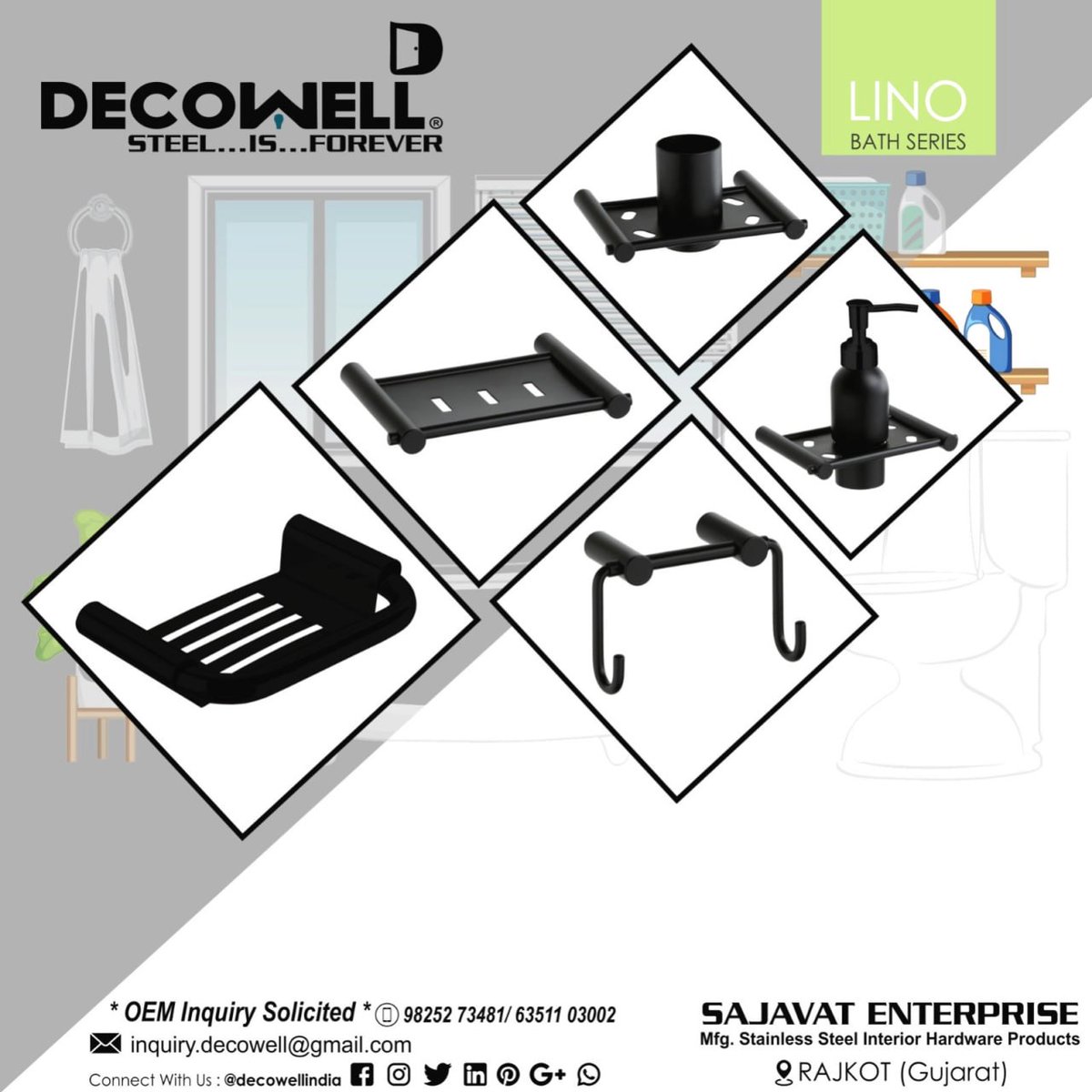 ibais_hardware's tweet photo. SAJAVAT ENTERPRISE | Rajkot 🏢

BATH ACCESSORIES

Mr. Jagdish Patel - +91 98252 73481
WhatsApp: https://t.co/Otz1UZL1VC
.
#Decowell #DecowellHardware #SajavatEnterprise #BathAccessories #BathroomAccessories #HardwareFittings #ArchitecturalHardware #FurnitureFittings https://t.co/3xNqgYAshK
